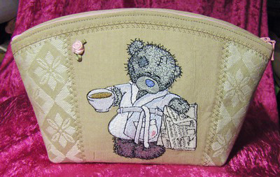 Teddy Bear favourite tea and evening newspaper machine embroidery